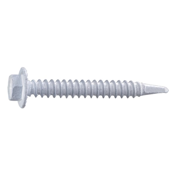 Self-Drilling Screw, #10 x 1-1/2 in, White Ruspert Steel Flange Hex Head External Hex Drive, 100 PK